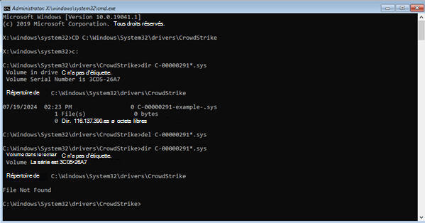 Invite de commandes du mode sans échec