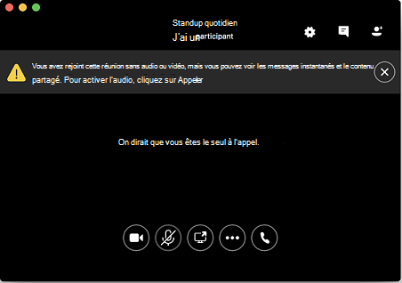 Capture d’écran montrant comment rejoindre une réunion sans audio