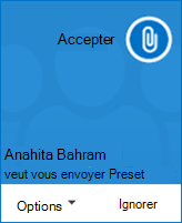 Capture d’écran d’une alerte contextuelle pour un transfert de fichier