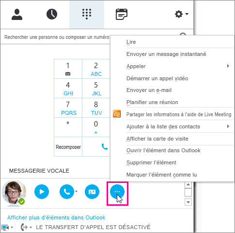 Messagerie vocale Plus d’options.