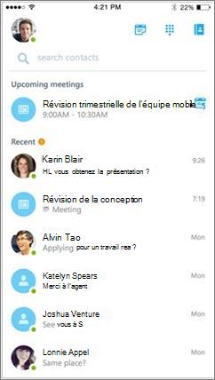 Skype Entreprise pour l’écran d’accueil iOS