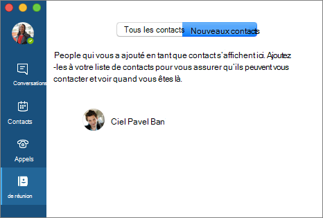 Nouvelle liste de contacts sous l’onglet Contacts