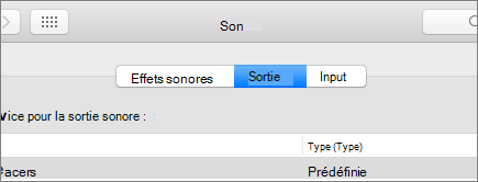 Capture d’écran des préférences audio pour macOS avec le volet Sortie sélectionné.