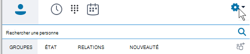 Options du menu principal de Skype Entreprise
