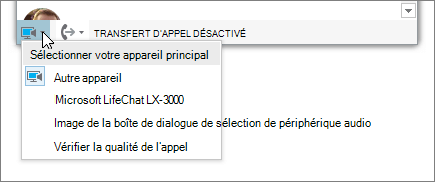 Copie d’écran illustrant le menu Sélectionner votre périphérique principal.