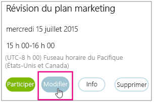 Détails de la réunion avec le bouton Modifier mis en évidence