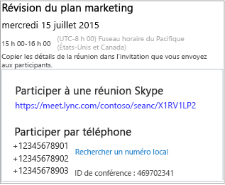 Sample screen showing meeting details
