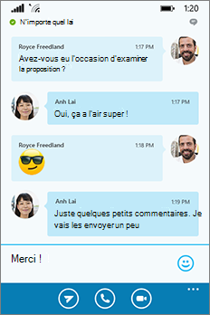Nouvelle apparence Skype Entreprise pour Windows Phone - Fenêtre de conversation