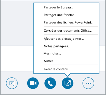 Capture d’écran du menu Partager du contenu ouvert.