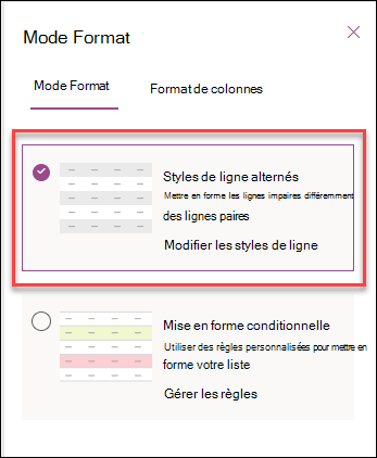 capture d’écran de la mise en forme d’autres lignes
