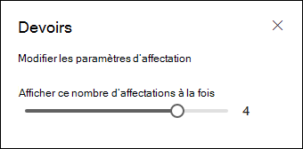 Sélection du nombre de devoirs à afficher.