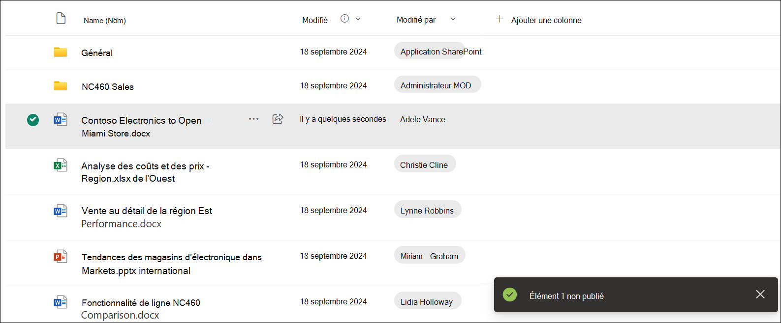 Capture d’écran de la confirmation de l’annulation de la publication