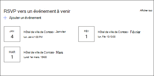 Image du composant WebPart Événements dans le site Department