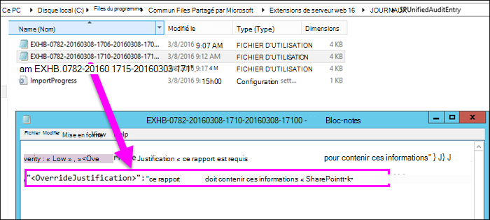 Raison du remplacement de l’utilisateur dans le journal d’utilisation
