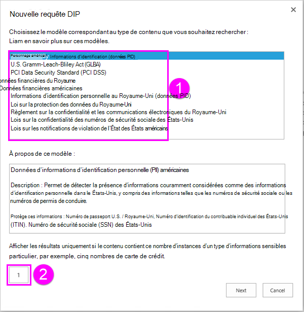 Modèles de stratégie DLP avec l’option nombre minimal
