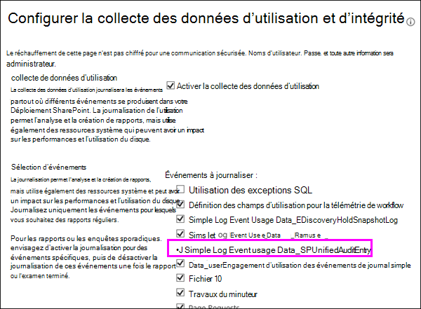 Option permettant d’activer les journaux d’utilisation DLP