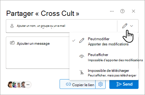 Boîte de dialogue Partager affichant les options d’un fichier partagé.