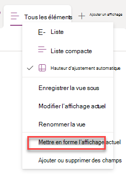 capture dʼécran de la sélection du format de la ligne active