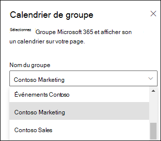 Sélection d’un groupe Microsoft 365 dans le volet des propriétés.