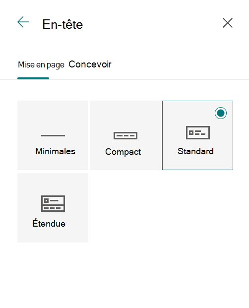 Modifier le panneau d’apparence affichant les options de disposition d’en-tête pour le site SharePoint