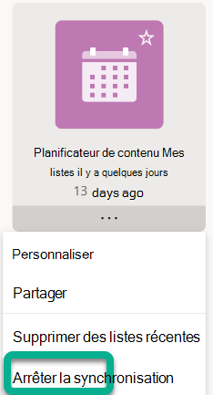Sélectionnez Arrêter la synchronisation dans le menu.