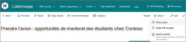 Capture d’écran du bouton Partager en haut à droite de la page.