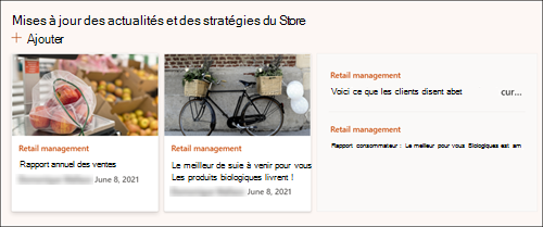 Capture d’écran du composant WebPart Actualités