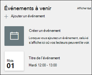 Aperçu du composant WebPart Événements.