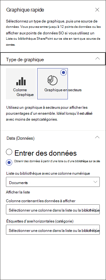 Capture d’écran du panneau de modification du graphique à secteurs