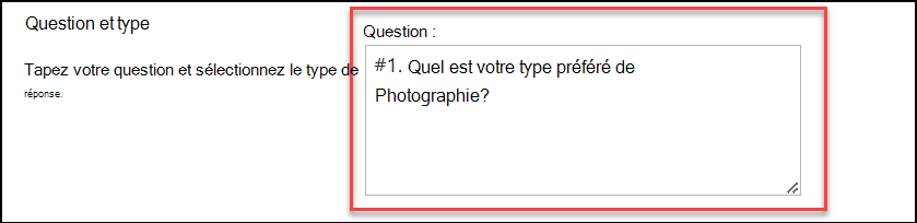 capture d’écran du type de question