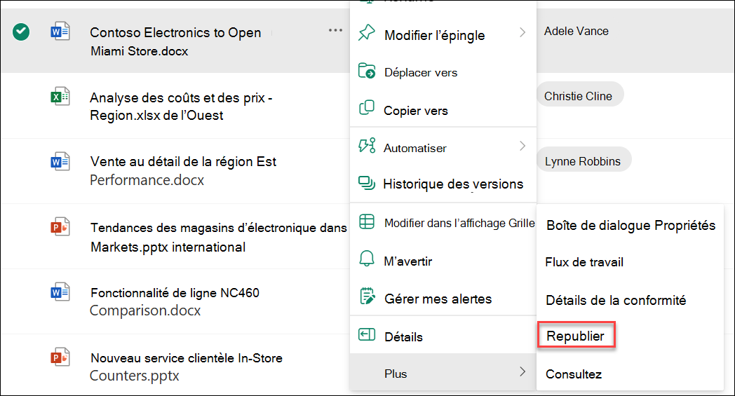 capture d’écran de la republication d’une version majeure