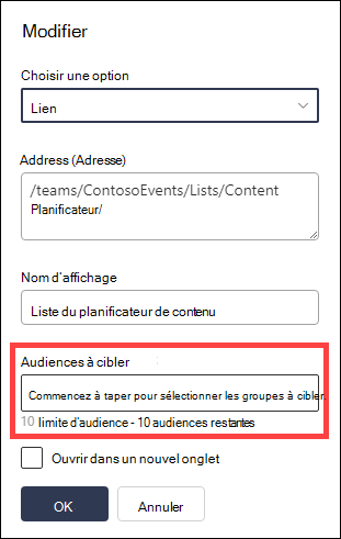 Public vers le champ cible mis en surbrillance.