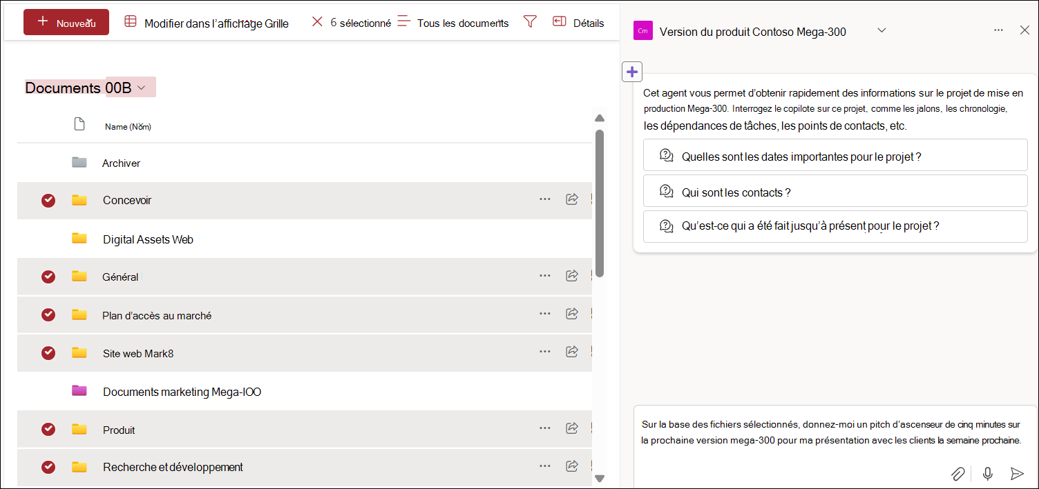 Capture d'écran de la sélection de fichiers dans la bibliothèque de documents pour le chat
