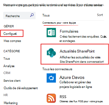 Affichage des actualités SharePoint configurées pour un canal Teams