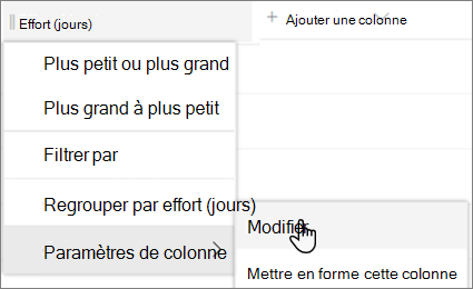 Volet Modifier la colonne dans SharePoint avec l’option Supprimer sélectionnée