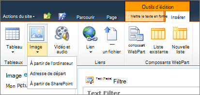 Cliquez sur le bouton image du ruban, puis sélectionnez l’ordinateur, l’adresse ou SharePoint.