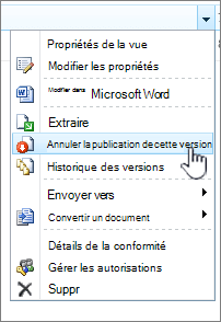 cliquez sur Annuler la publication de cette version
