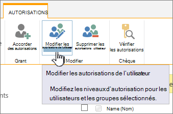 Cliquez sur Modifier les autorisations pour modifier le niveau d’autorisation