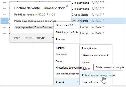 Cliquez sur Publier une version majeure