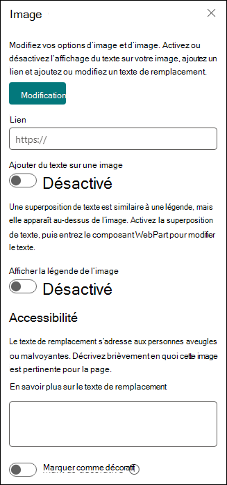 Boîte à outils du composant WebPart Image
