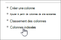 Lien Colonnes indexées sur la page Paramètres de liste ou de bibliothèque