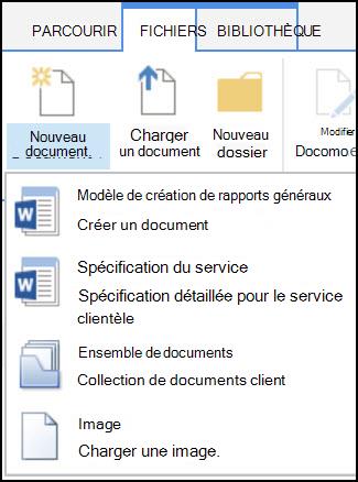 Menu Nouveau document avec des types de contenu personnalisés dans SharePoint