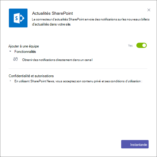 Boîte de dialogue Connecteur d’actualités