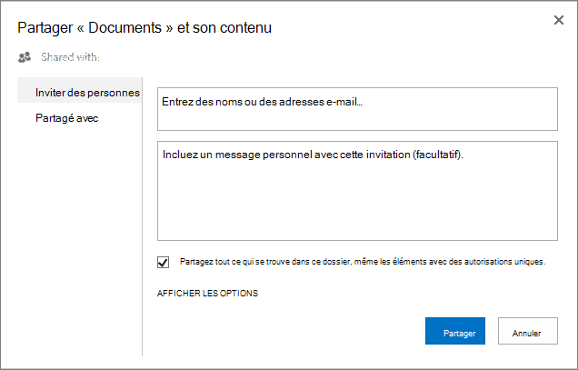 Boîte de dialogue Partager