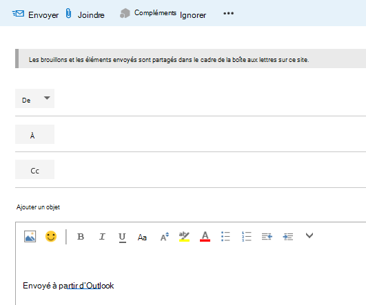 Ajouter des adresses à un courrier électronique dans la boîte aux lettres de site