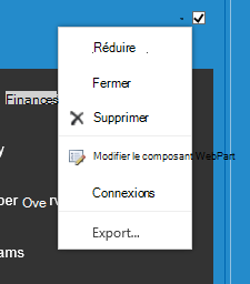 Menu du composant WebPart pour sélectionner Modifier le composant WebPart