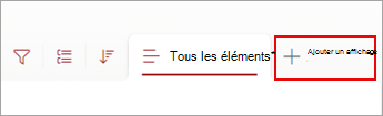 Capture d’écran de la commande Ajouter un affichage dans la barre de commandes.