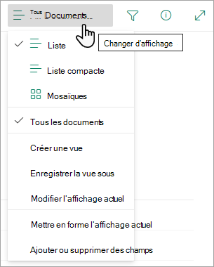De nombreuses listes ont d’autres affichages que vous pouvez sélectionner à l’aide du menu Options d’affichage.