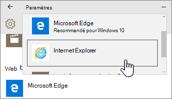 Sélection du navigateur Edge ou IE dans les programmes par défaut