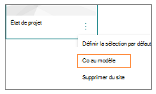 Capture d’écran du menu Plus d’options pour un modèle de page avec Accéder au modèle sélectionné.